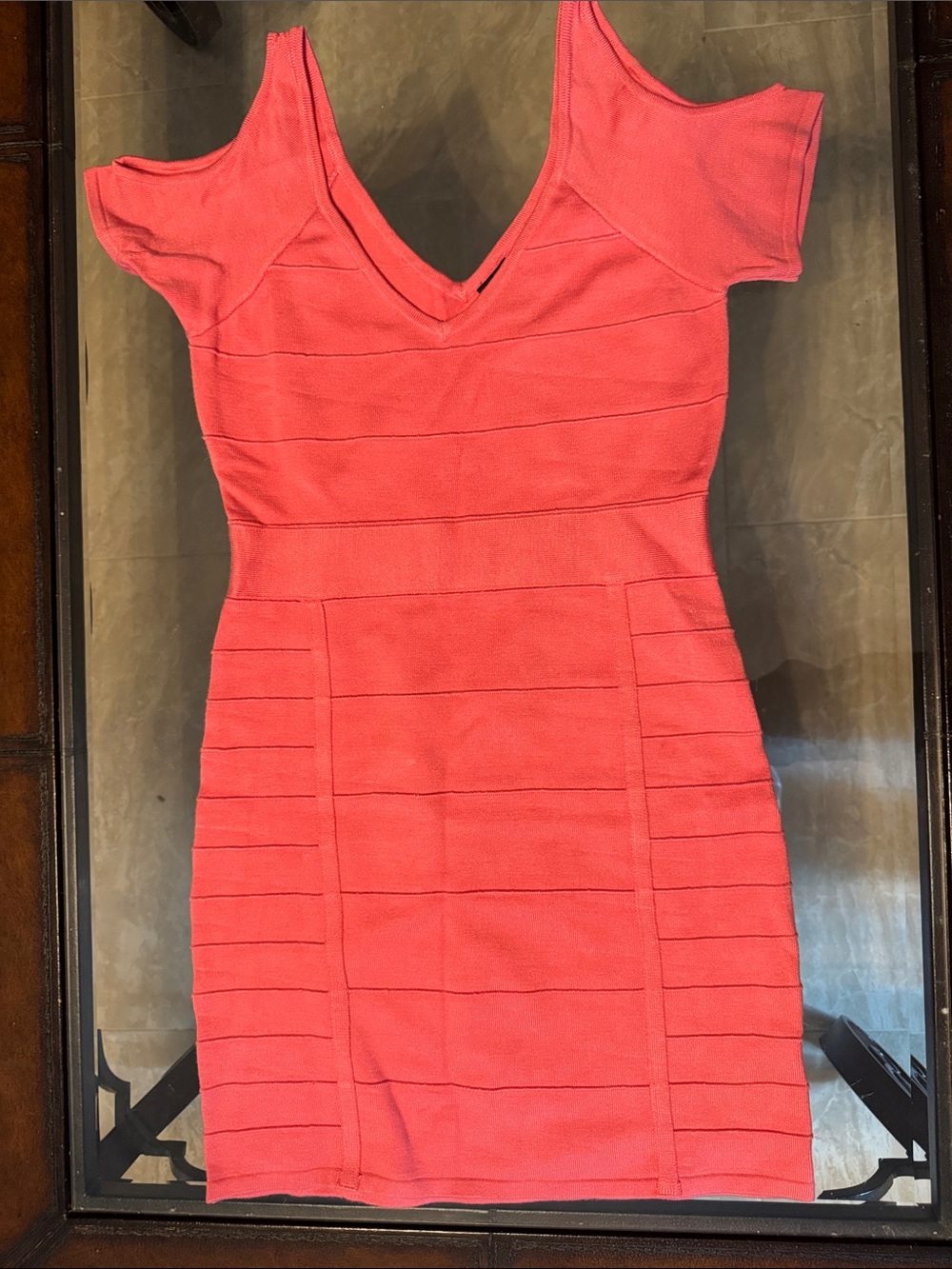 Vintage 2b bebe Coral Pink Bandage V-Neck Mini Dress